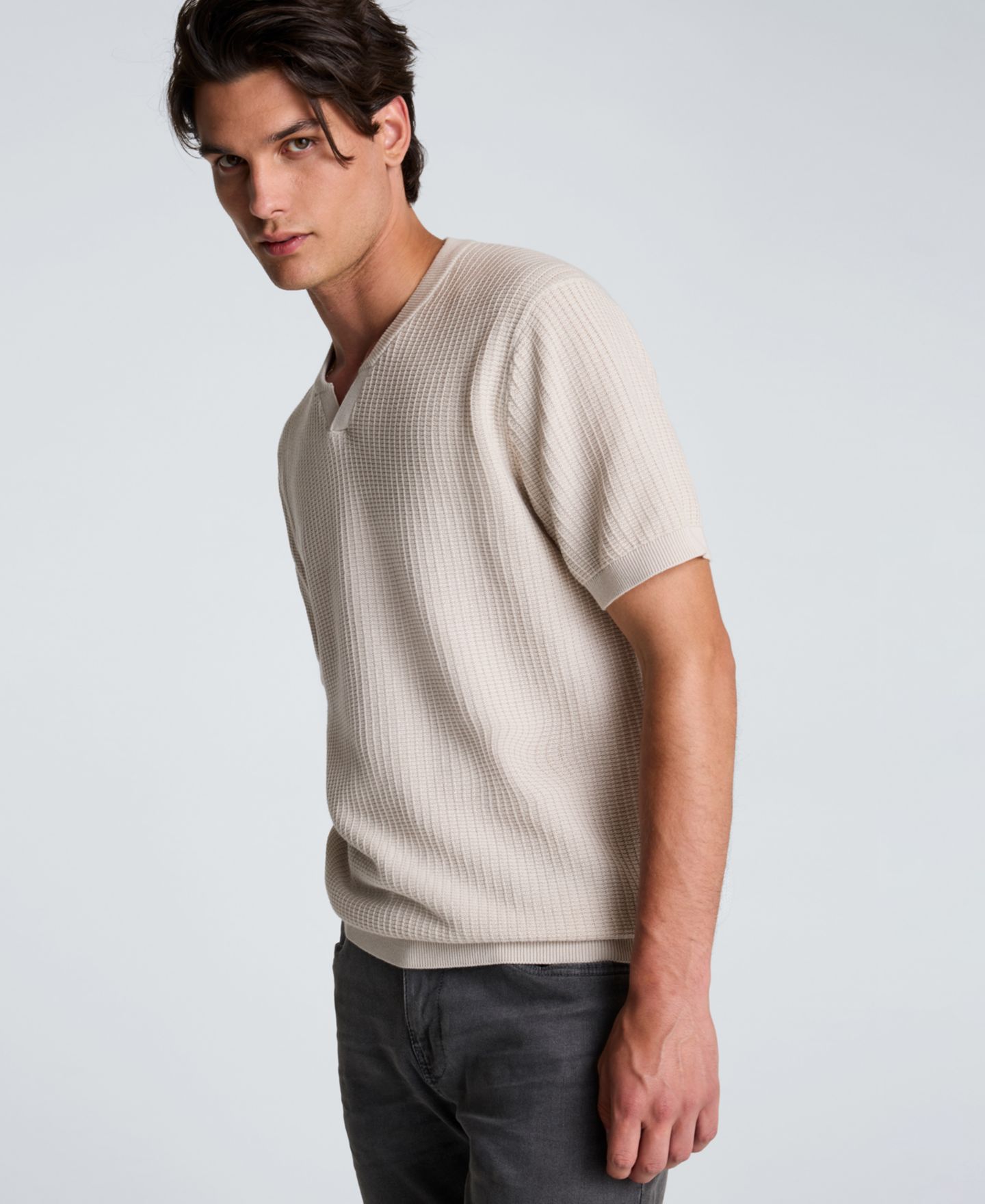Мужской свитер Kenneth Cole Johnny с коротким рукавом, вафельная вязка, цвет: Offwhite — фото 3