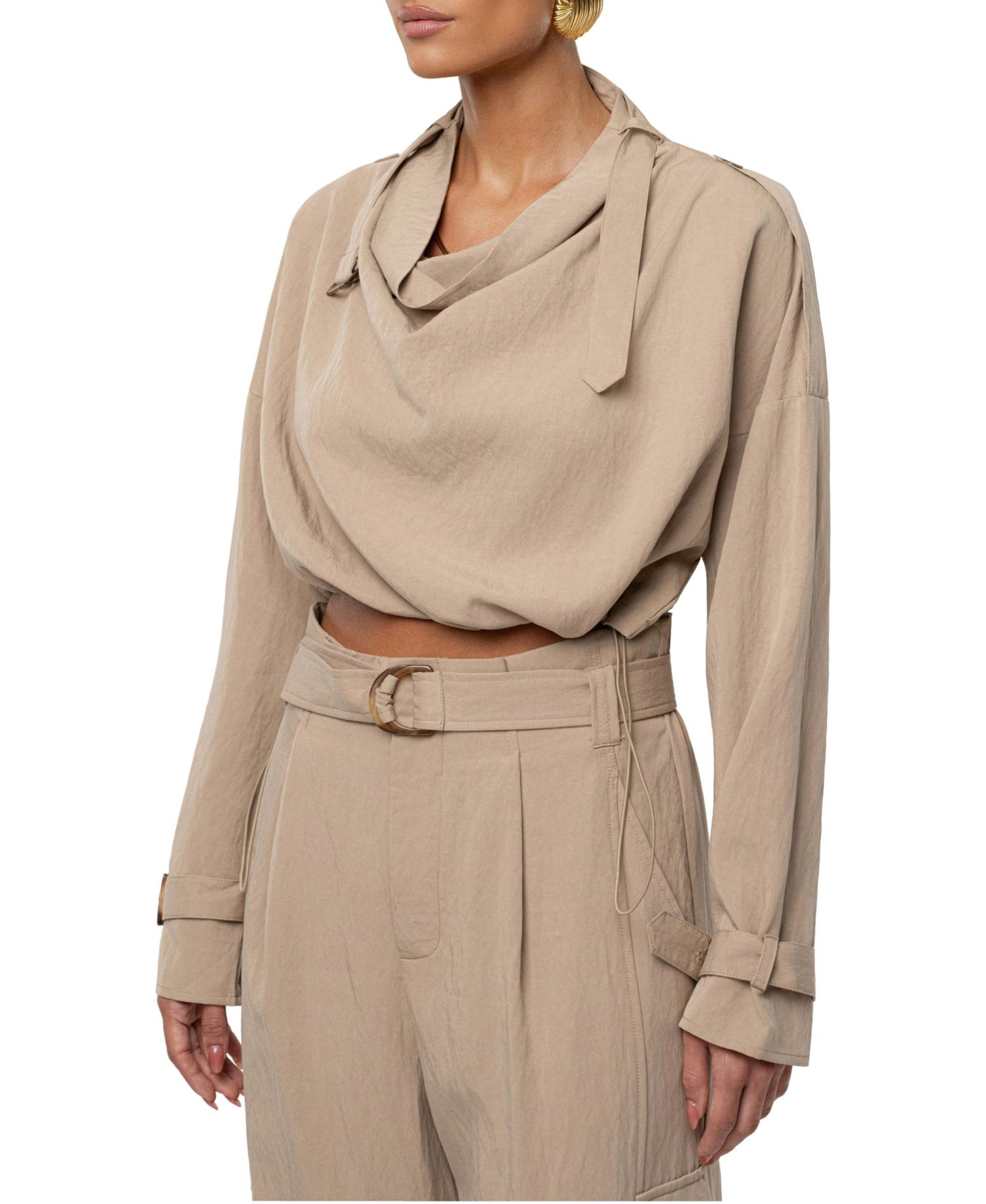 Women's Wanderlust 3/4-Sleeve Cowl Neck Cropped Top
