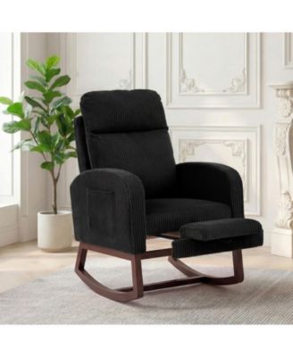 Nursery Glider Rocking Chair with Adjustable High Back, Side Pocket, Stuffed Animal Upholstered Nursing Rocker with Solid Wood Base for LIving Room