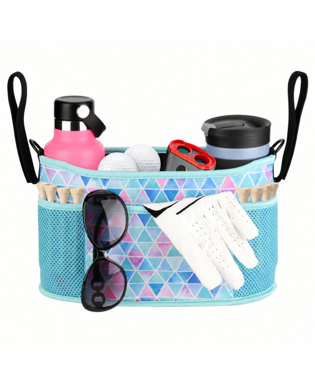 Furlihong Golf Push Cart Organizer Bag Adjustable Pouch With Drink Holders Zipped Pockets For Carts