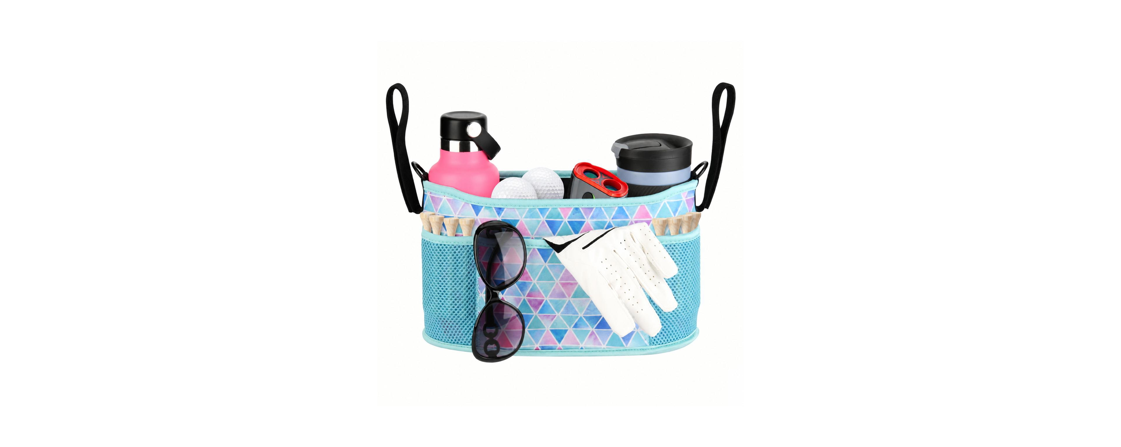 Furlihong Golf Push Cart Organizer Bag Adjustable Pouch With Drink Holders Zipped Pockets For Carts