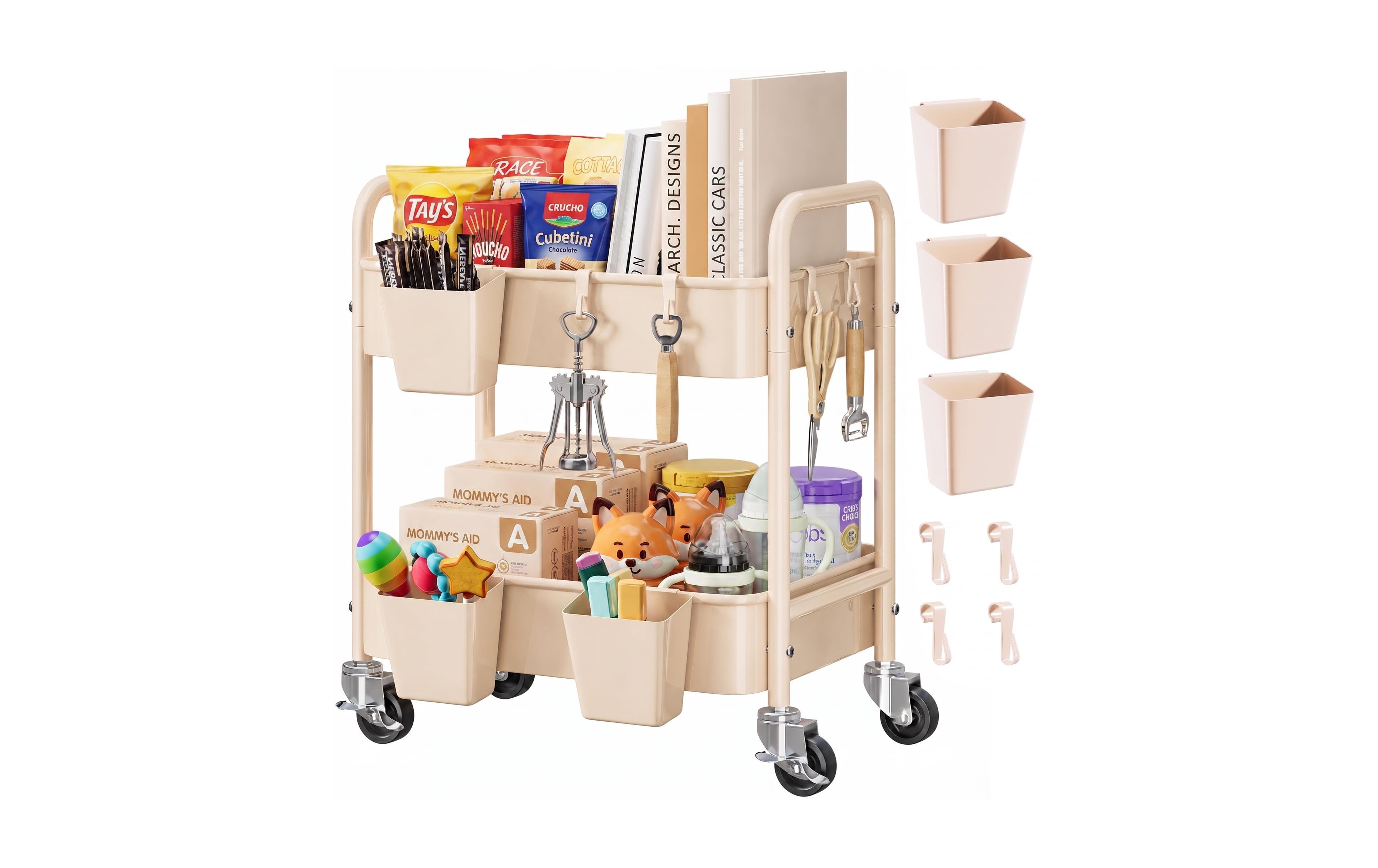 Aeelike Rolling Metal Storage Cart 3 Tier Utility With Wheels For Home Organization