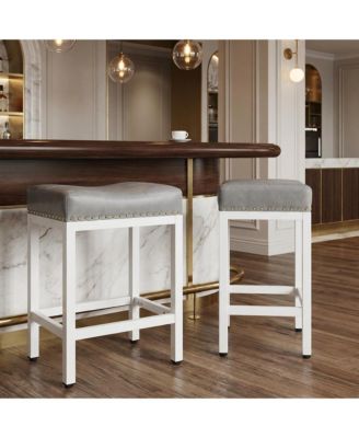 Set of Two 22" Faux Leather And Steel Backless Bar Chairs