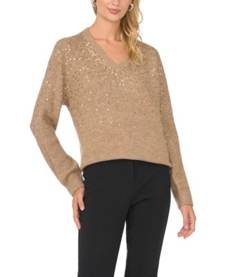 Women's V-Neck Sequin Ribbed-Knit Sweater