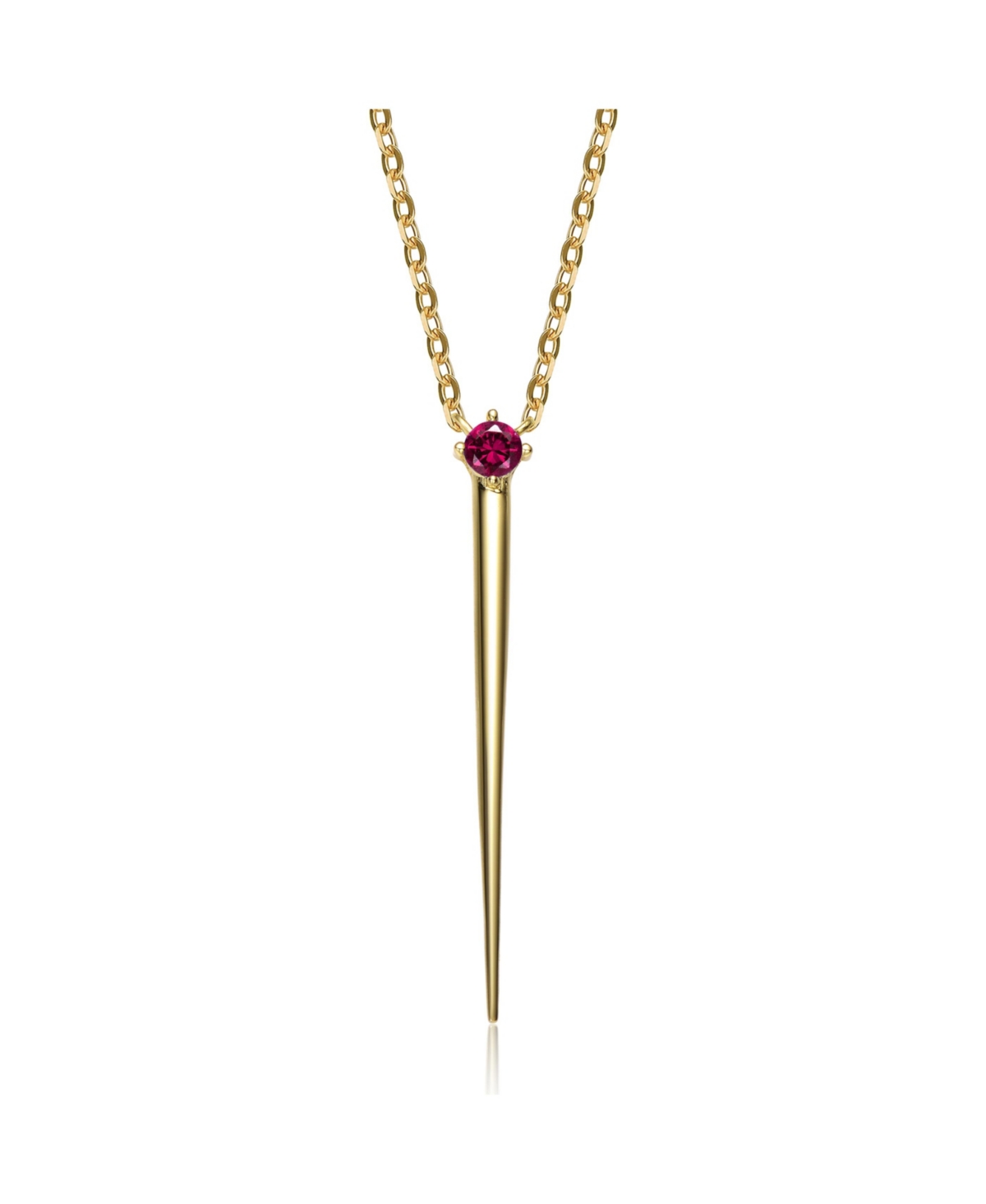 14k Yellow Gold Plated with Green Cubic Zirconia Solitaire Spike Pendant Y-Necklace in Sterling Silver - Red
