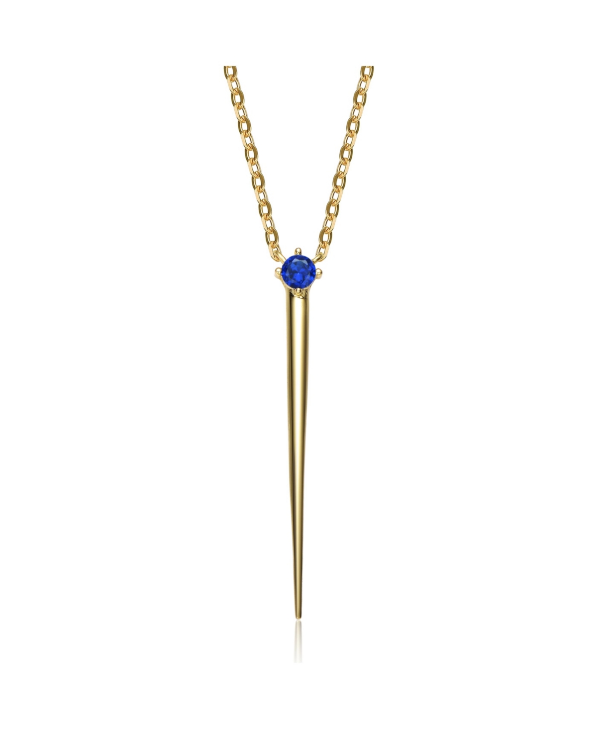 14k Yellow Gold Plated with Green Cubic Zirconia Solitaire Spike Pendant Y-Necklace Sterling Silver