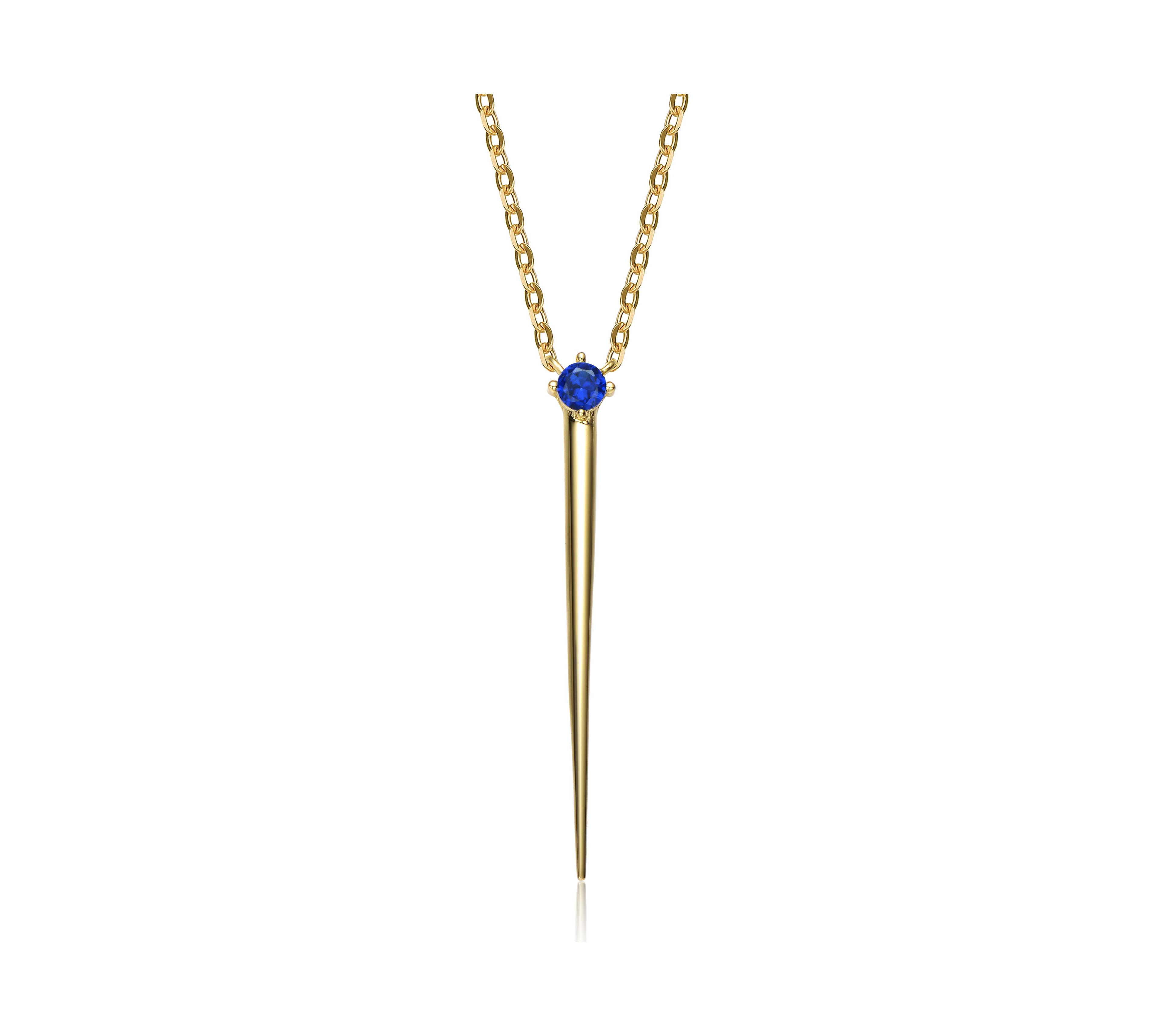 14k Yellow Gold Plated with Green Cubic Zirconia Solitaire Spike Pendant Y-Necklace Sterling Silver