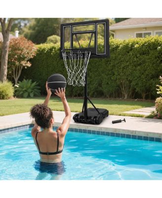 Poolside Basketball Hoop Adjustable Height Portable Weather Resistant With Base And Ball Pump