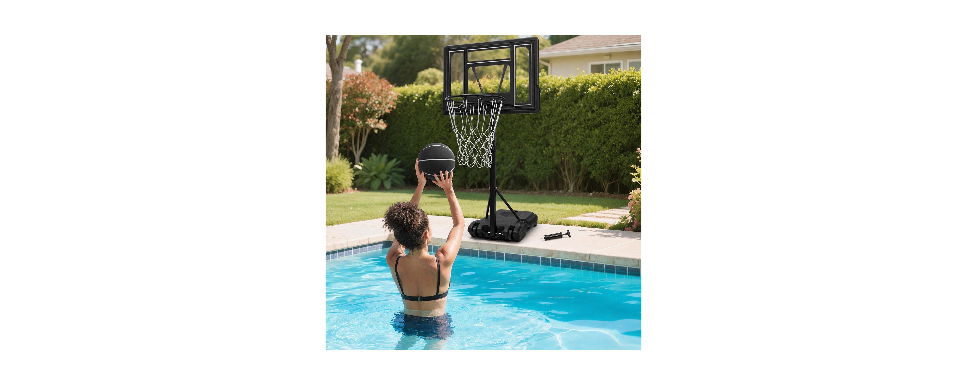 Magicorange Poolside Basketball Hoop Adjustable Height Portable Weather Resistant With Base And Ball Pump
