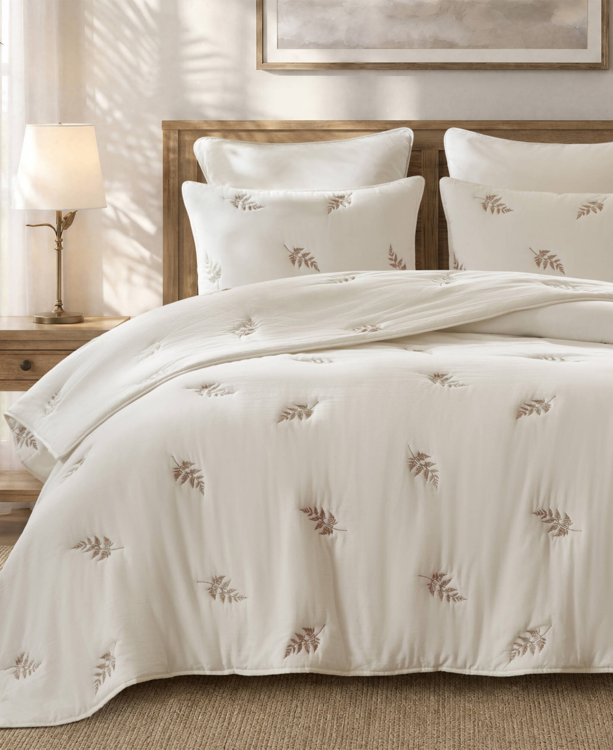 Harbor House Willow Embroidered Botanical Lightweight 3-Piece Quilt Set, Full/Queen
