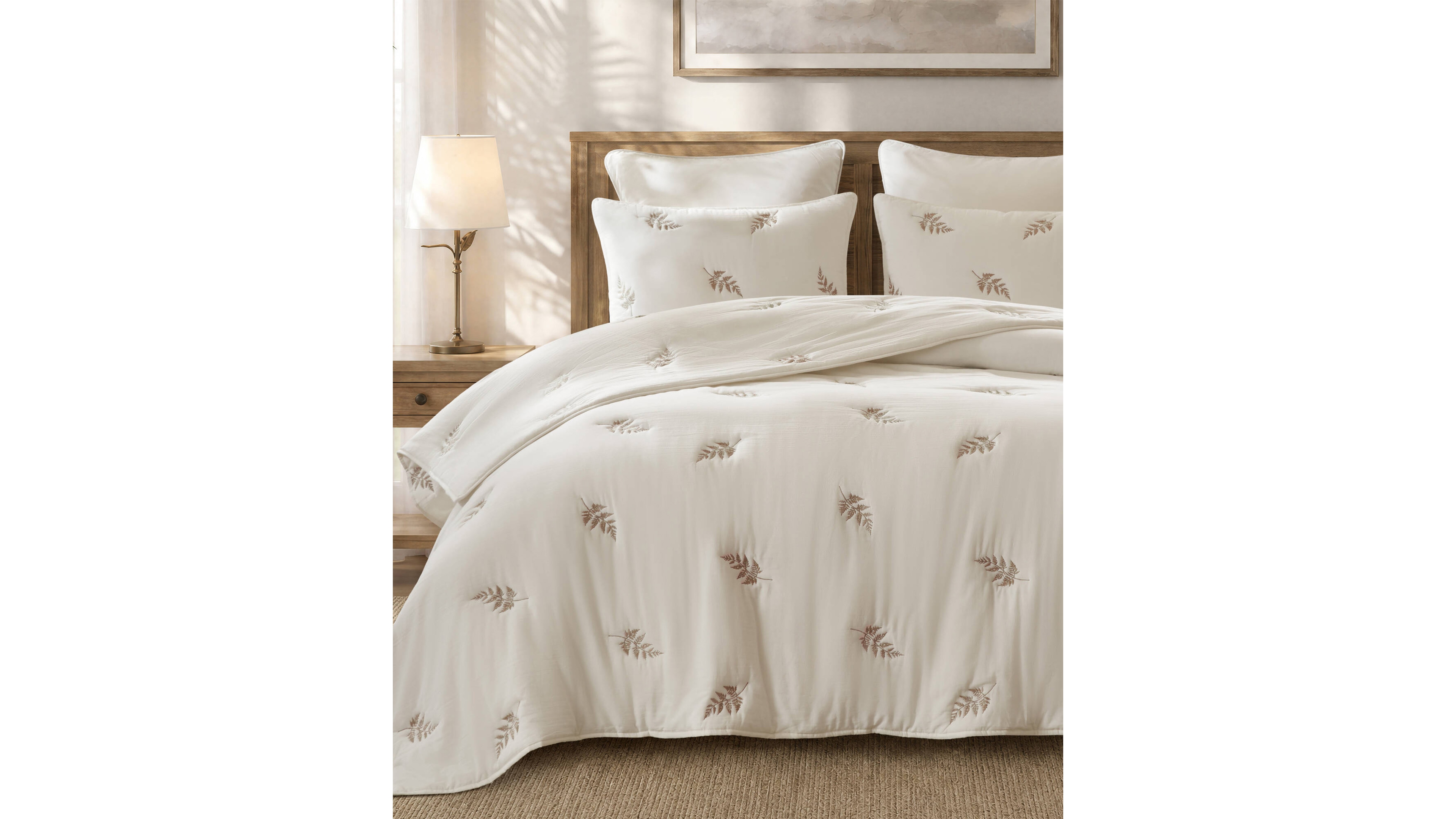 Harbor House Willow Embroidered Botanical Lightweight 3-Piece Quilt Set, Full/Queen