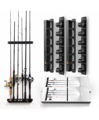 Wall Mount Fishing Rod Holder Vertical Pole Storage Rack With Rubber Band Clamp