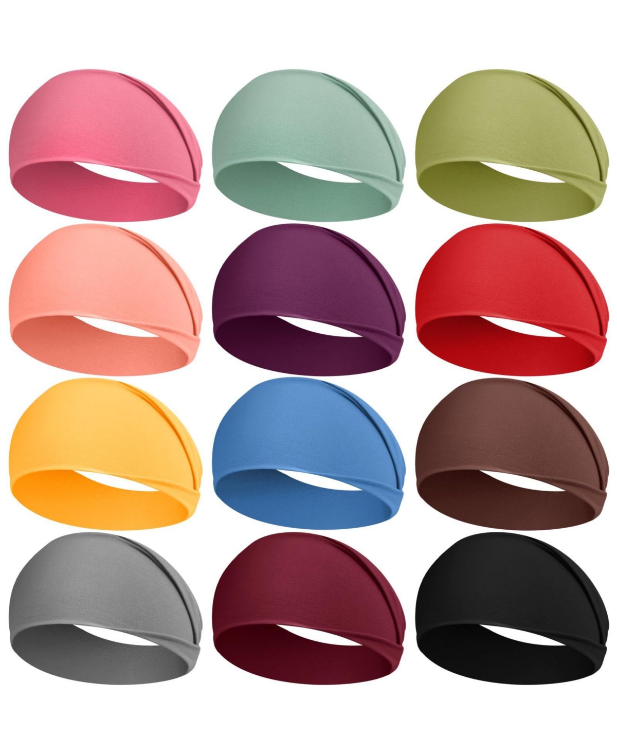 Peneyon Wide-Stretchy Running Headbands, 12-Piece Set - Solid color headband assortment