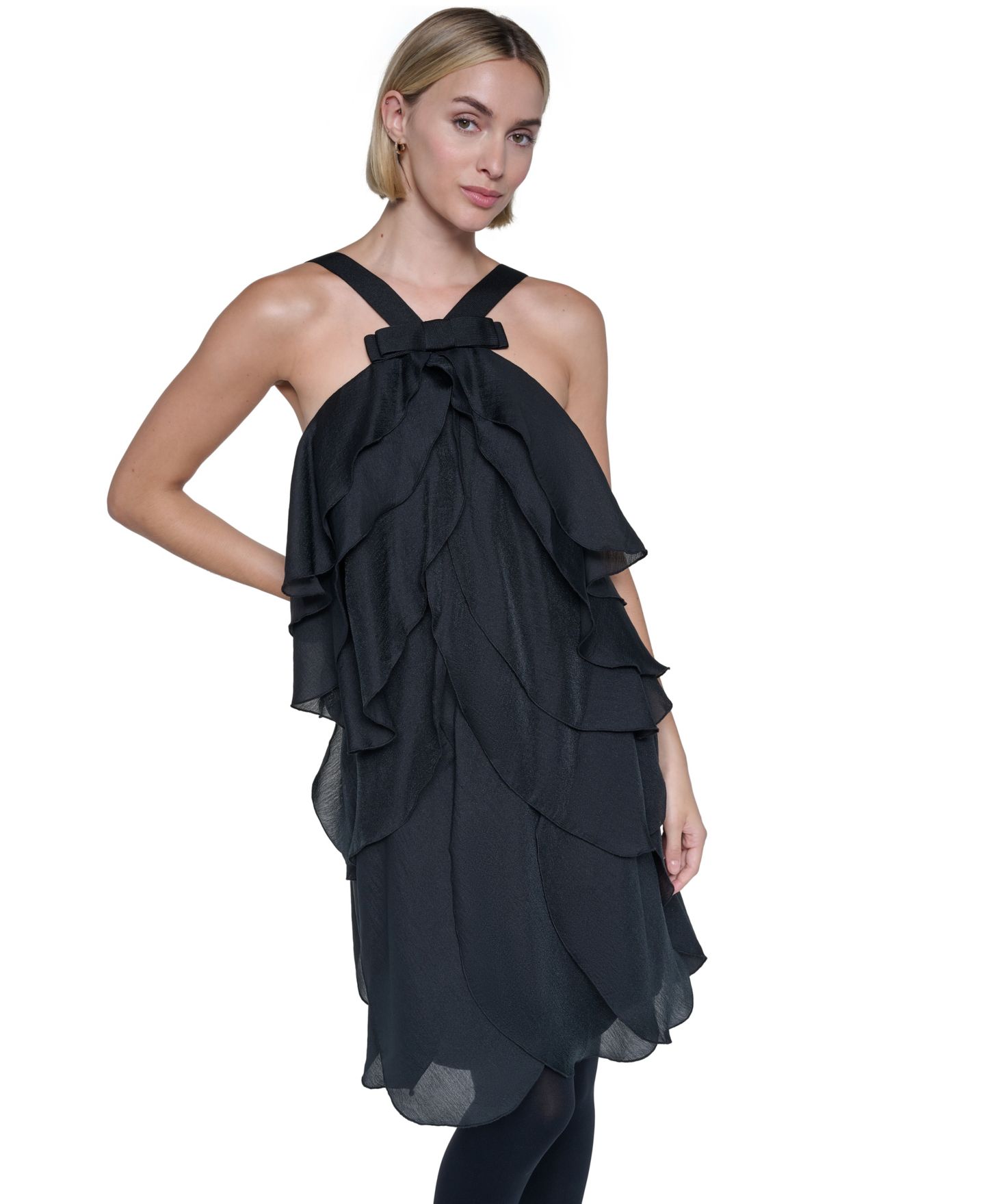 Женское платье Sonia Rykiel Halter Tiered-Petal Ruffle Sleeveless, цвет: Чёрный — фото 1