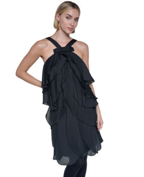 Женское платье Sonia Rykiel Halter Tiered-Petal Ruffle Sleeveless, цвет: Чёрный