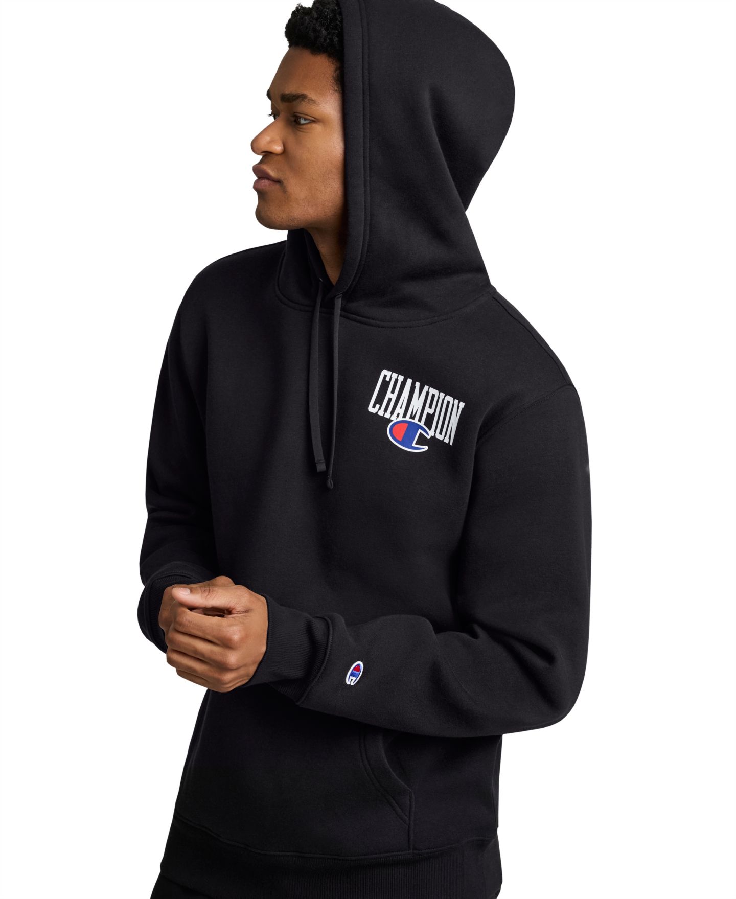 Мужское худи Champion Powerblend Fleece Graphic Pullover, цвет: Чёрный — фото 3