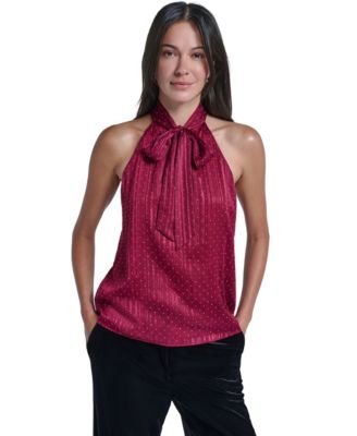 Women's Halter Tie Neck Polka-Dot Blouse