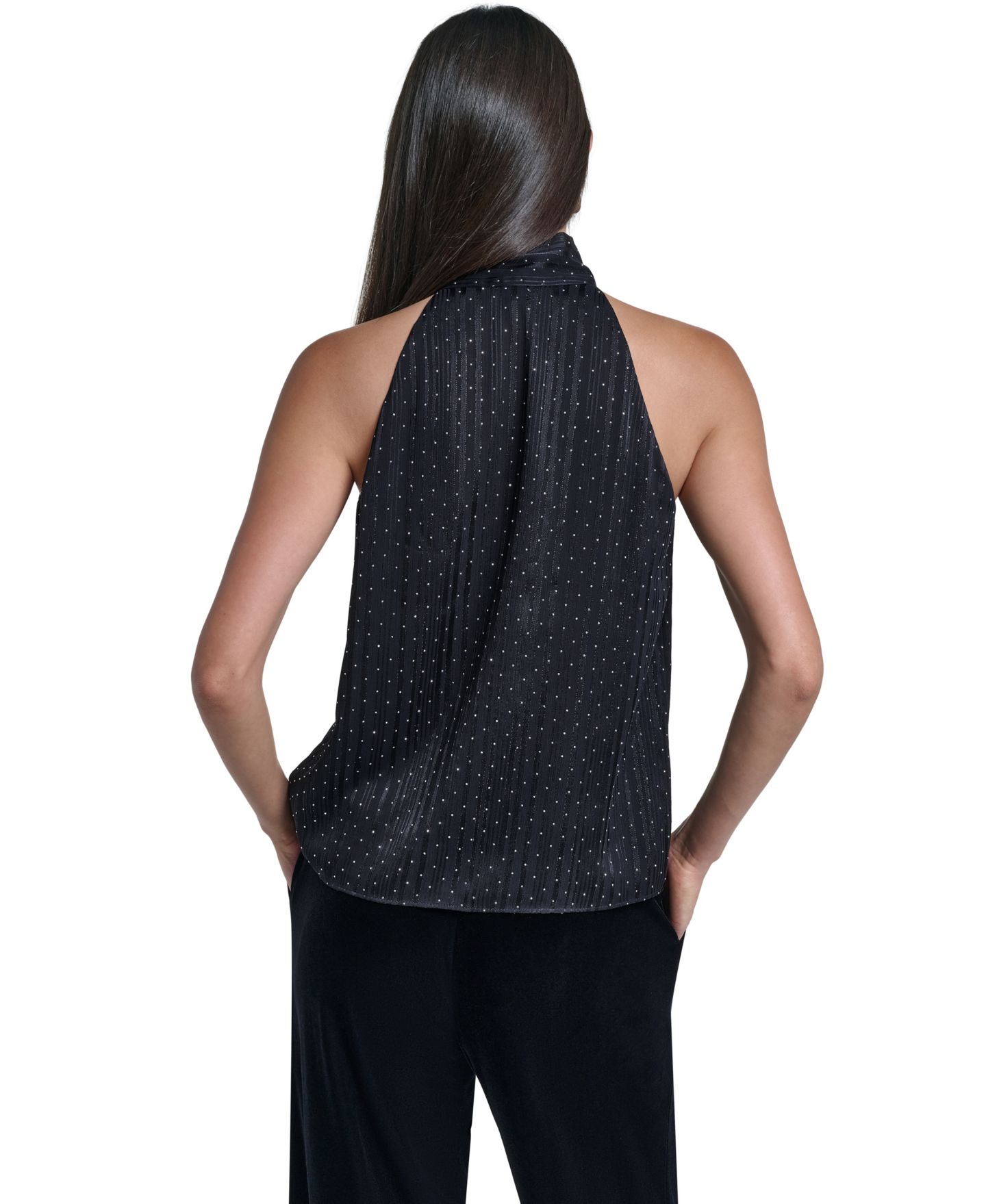 Женская блузка Calvin Klein Halter Tie Neck Polka-Dot, цвет: Чёрный разноцветный — фото 6