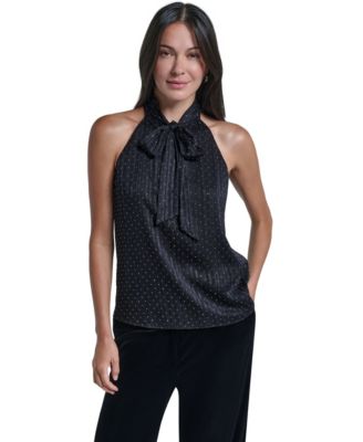 Women's Halter Tie Neck Polka-Dot Blouse