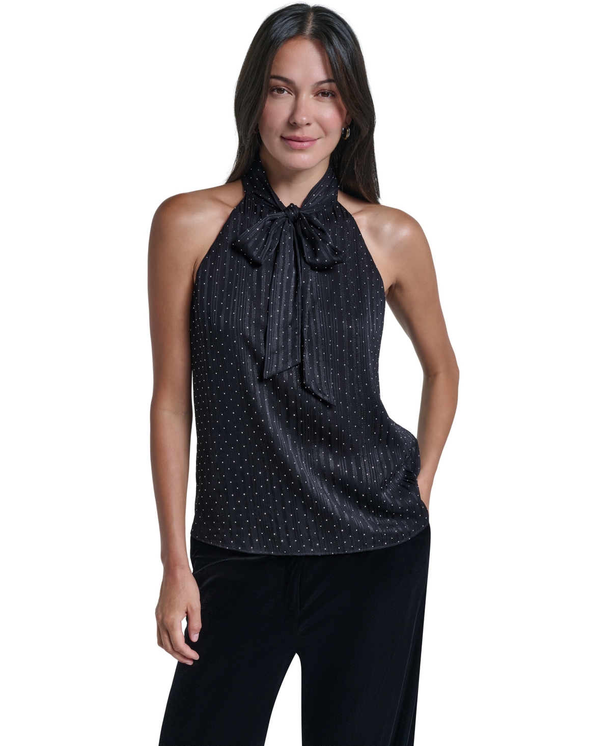 Calvin Klein Women's Halter Tie Neck Polka-Dot Blouse