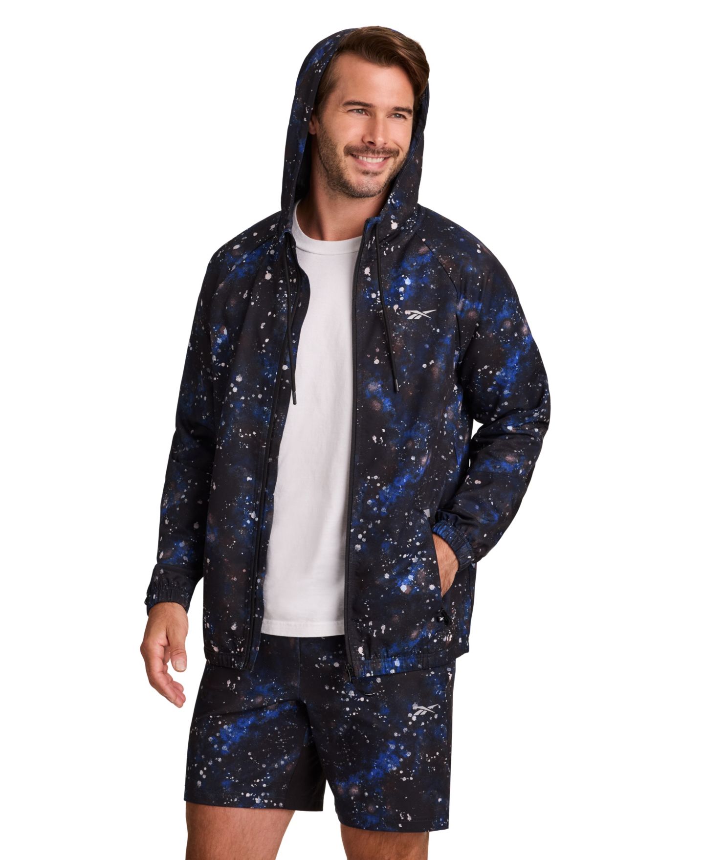 Мужская куртка Reebok Speedwick Full-Zip Hooded Water-Resistant Running, цвет: Синий разноцветный — фото 3