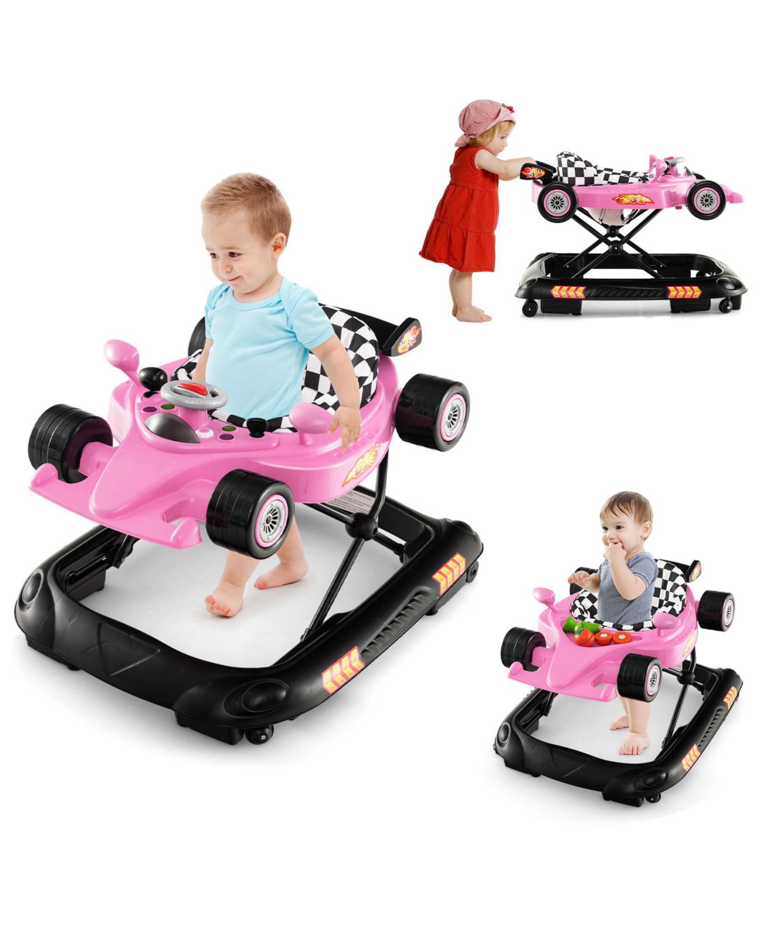 Baby Walker with Adjustable Height and Convertible Design for Infants