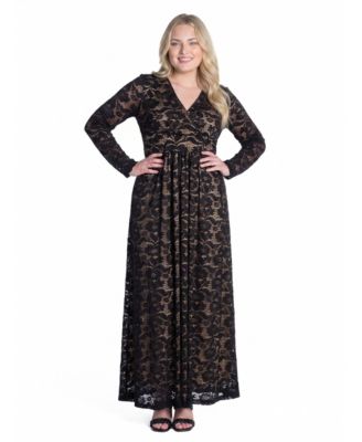 Plus Size Floral-Print V-Neck Lace Maxi Dress