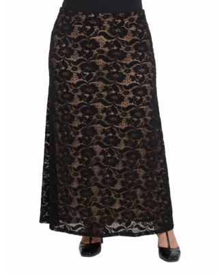 Plus Size Lace A-Line Floral-Print Maxi Skirt