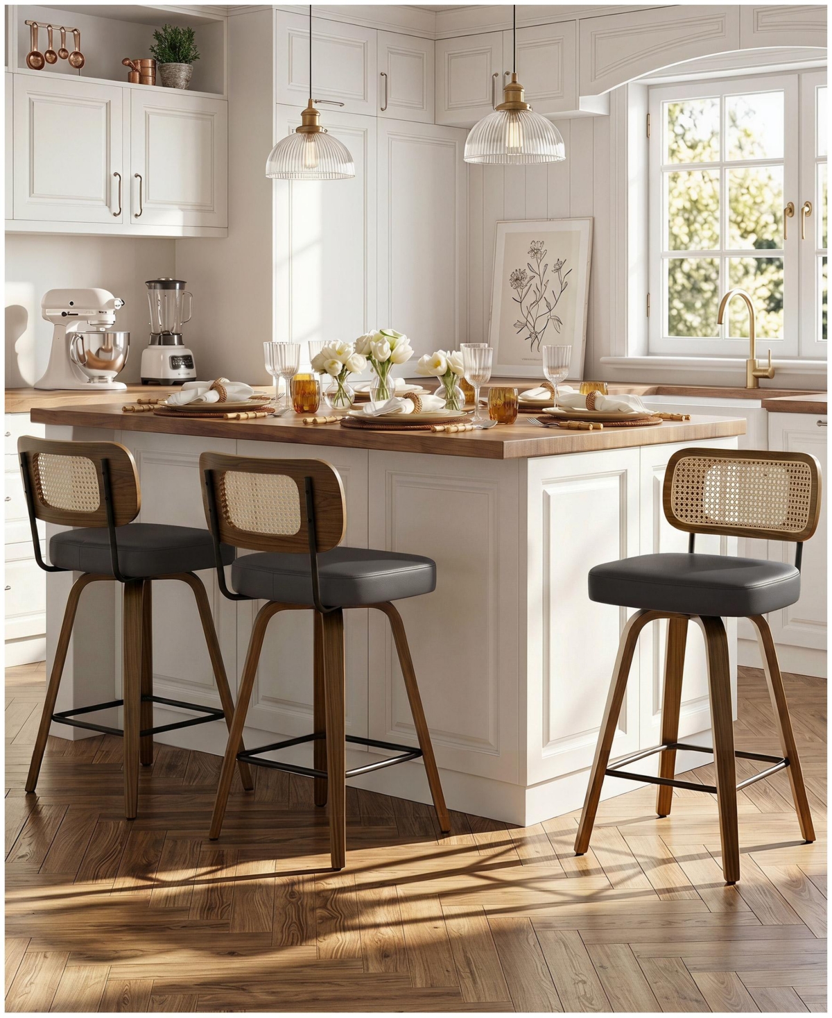 Bekrvio 29" Mid-Century Swivel Bar Height Bar Stools