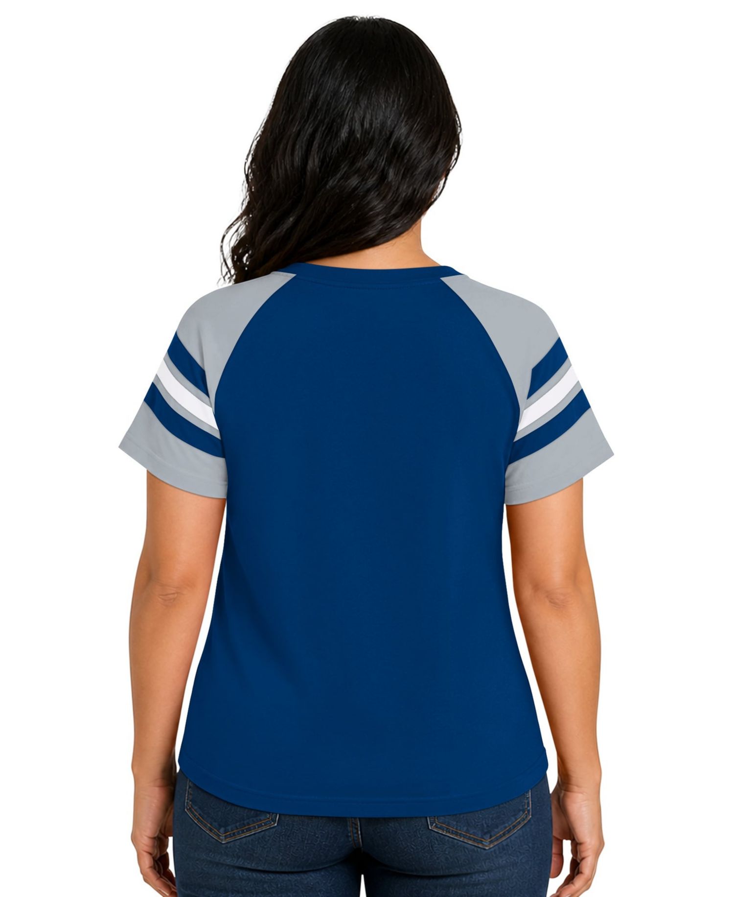 Women's Royal Indianapolis Colts Plus Size Game On Notch Neck Raglan T-Shirt