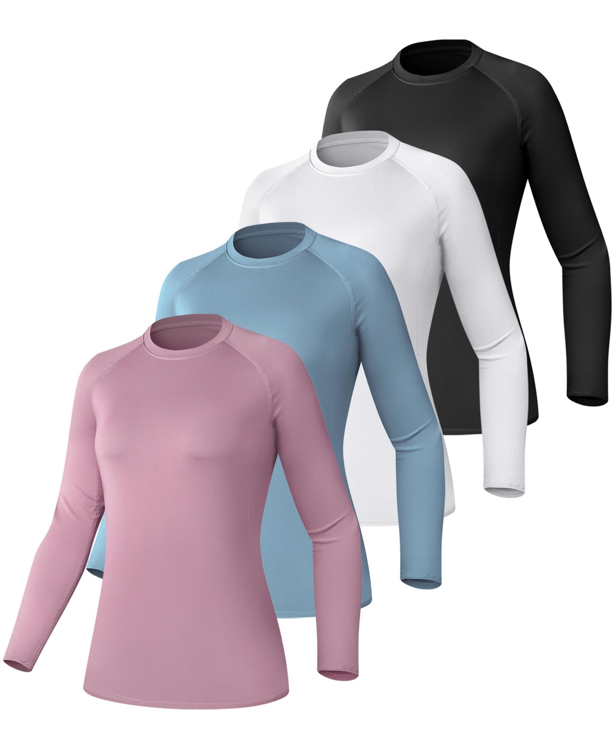 Peneyon 4 Pack Womens Compression Workout Athletic Tops - Pink, Blue, White and Black