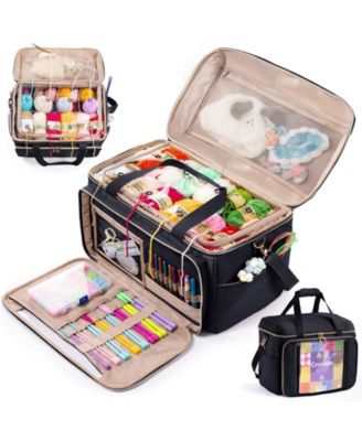 Large Yarn Storage Bag Crochet Knitting Organizer with Pockets Hooks and Carrying Strap