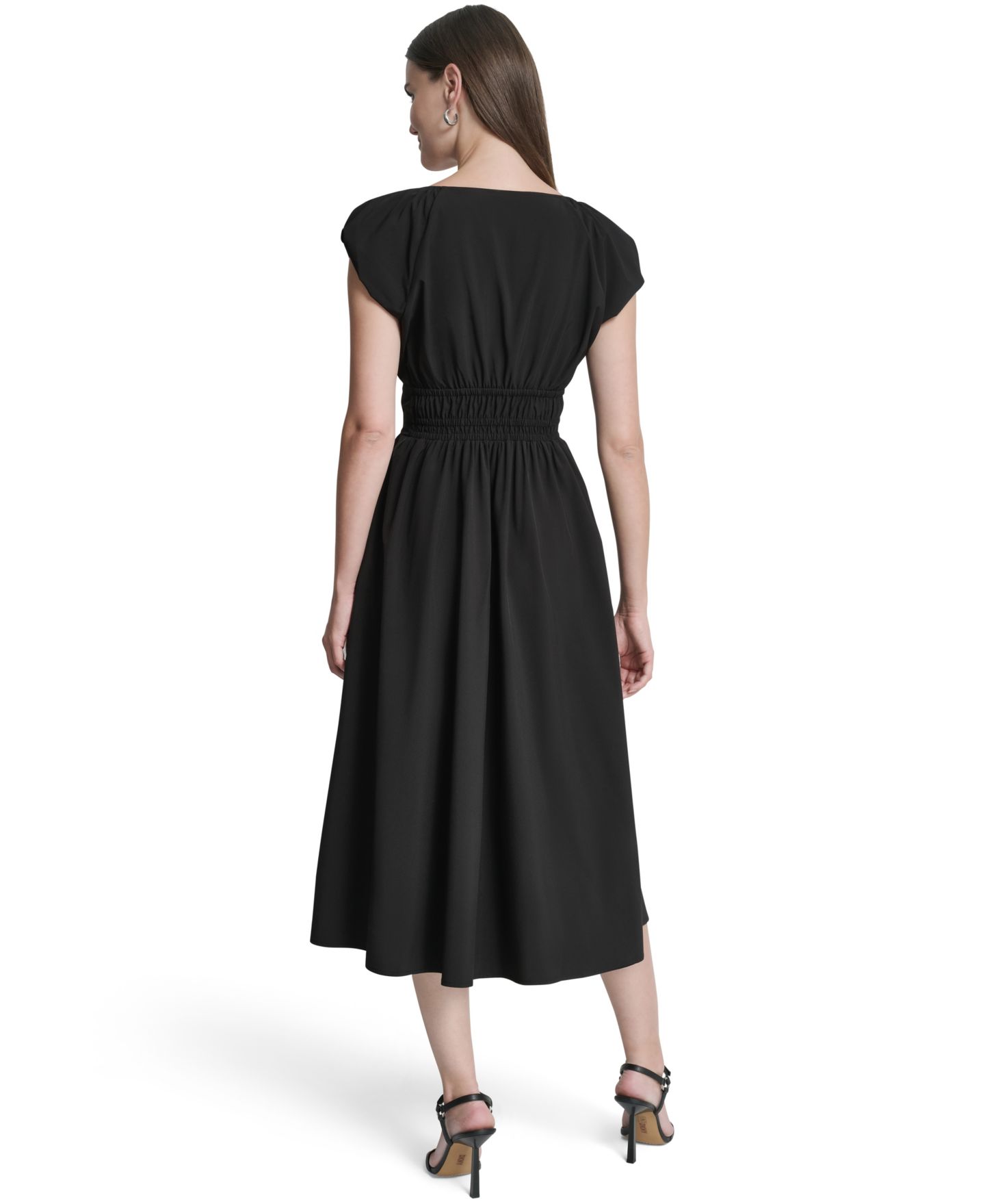 Женское платье DKNY Puff Sleeve Tiered Midi, цвет: Чёрный — фото 6