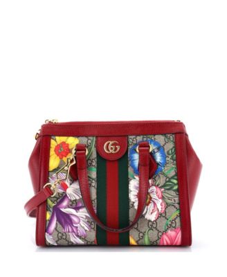 Small Ophidia Top Handle Tote Flora GG Coated Canvas