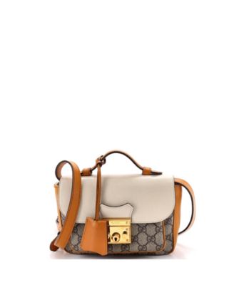 Mini Padlock Front Pocket Flap Shoulder Bag GG Coated Canvas and Leather