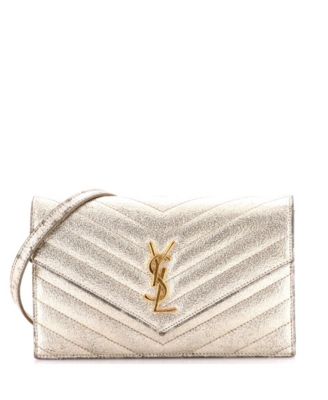 Small Classic Monogram Wallet on Chain Matelasse Chevron Metallic Leather