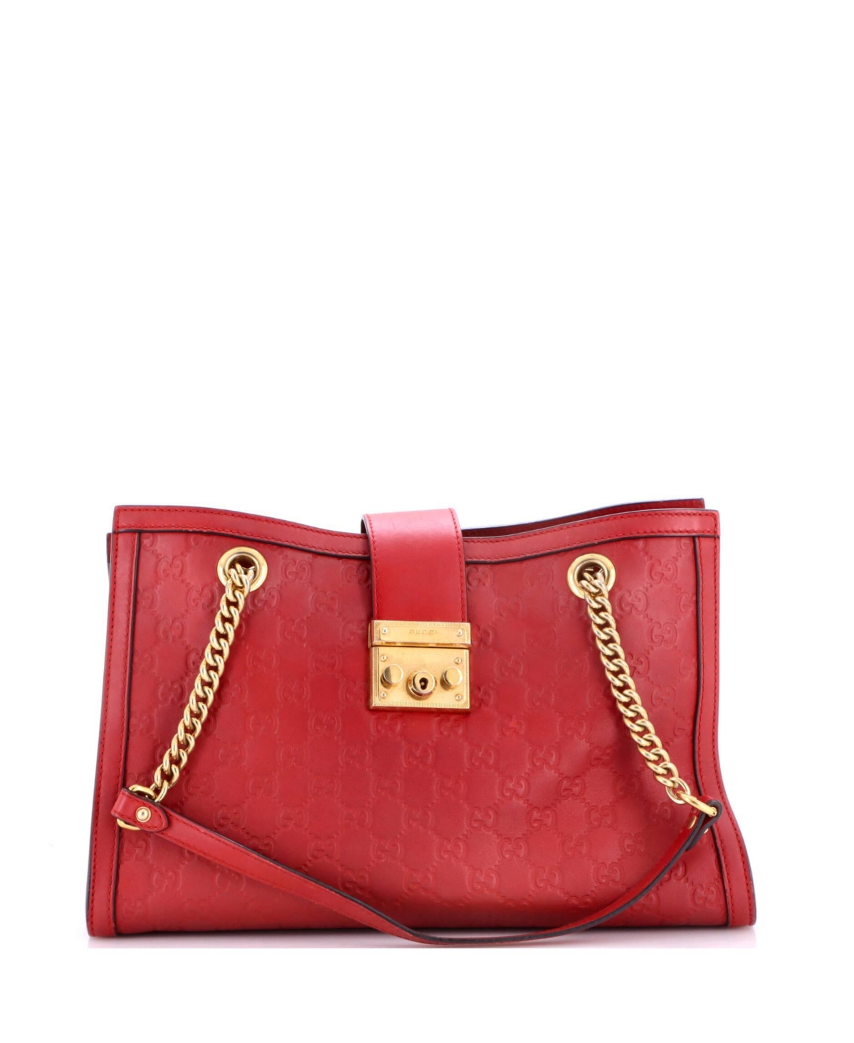 Pre-Owned Gucci Medium Padlock Chain Tote Guccissima Leather - Red