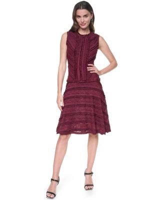 Women's Jewel Neck Ruffle Hem Fit-and-Flare Lace Dress
