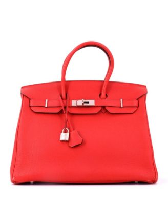Pre-Owned Hermes Birkin 35 Handbag Red Togo with Palladium Hardware