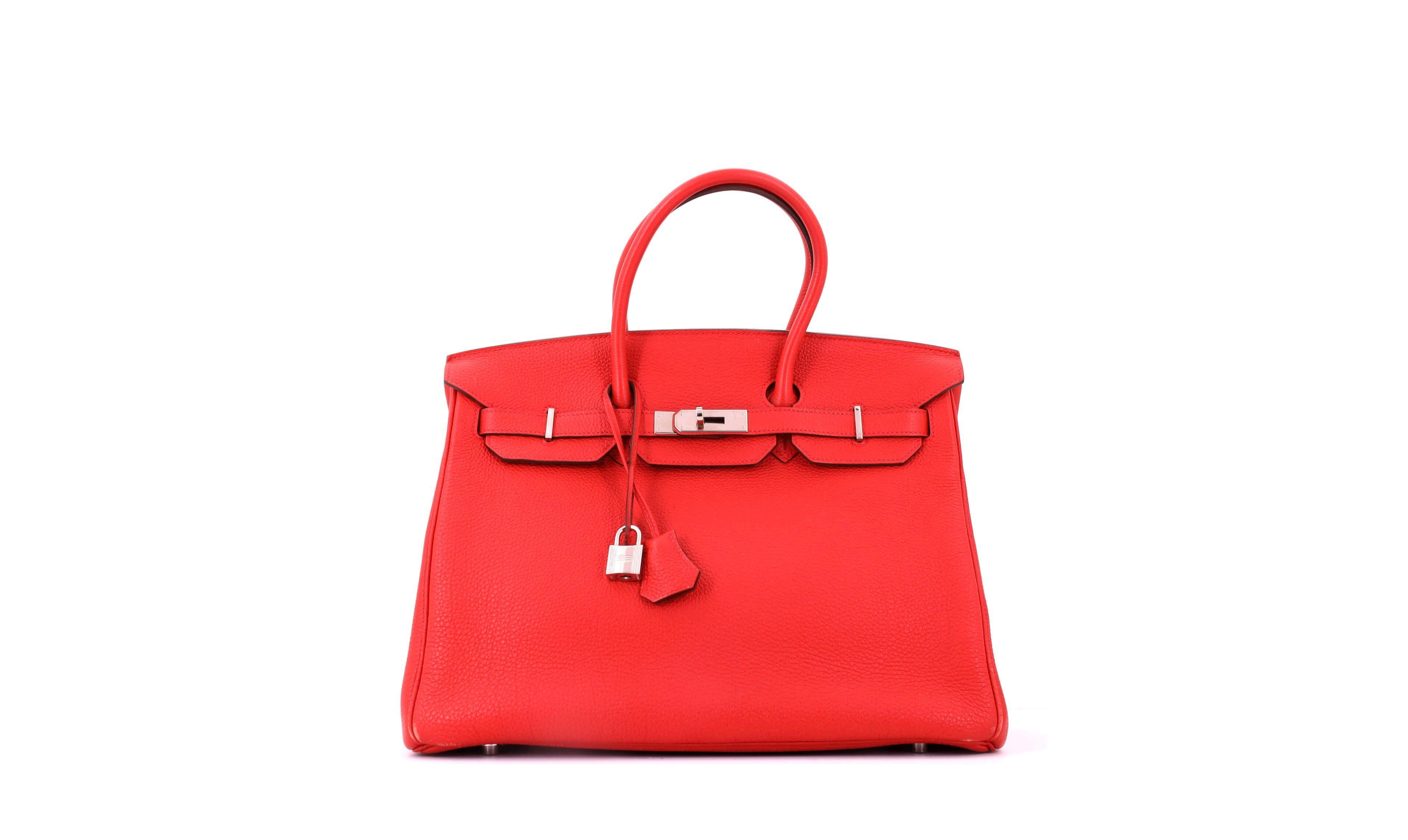 Pre-Owned Hermes Birkin 35 Handbag Red Togo with Palladium Hardware