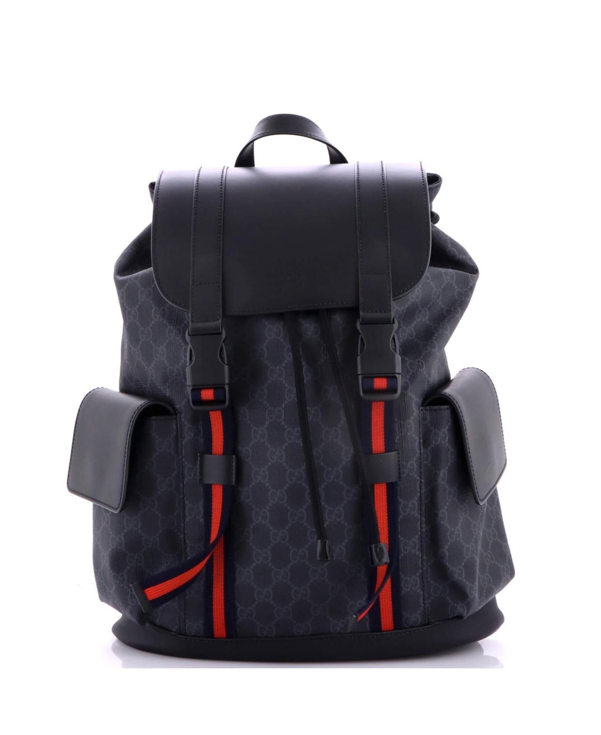 Pre-Owned Gucci Large Double Pocket Buckle Backpack Gg Coated Canvas - Black