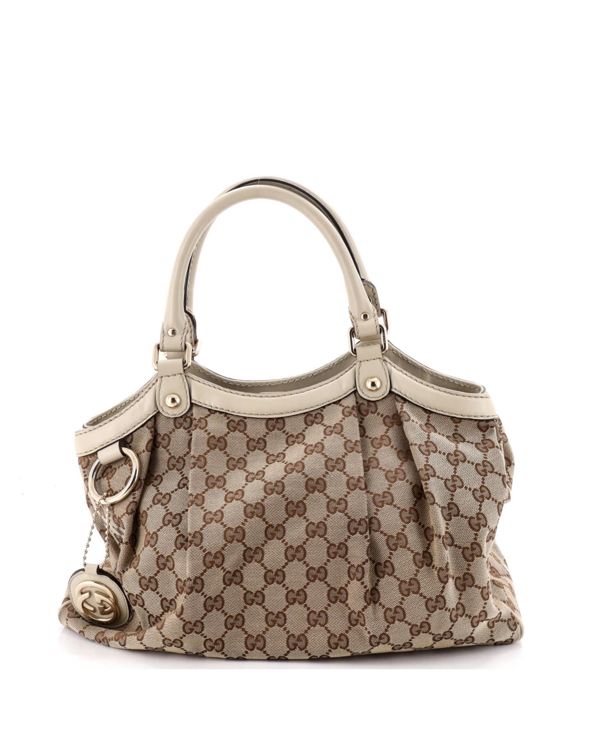 Pre-Owned Gucci Medium Sukey Tote Gg Canvas with Leather - Natural