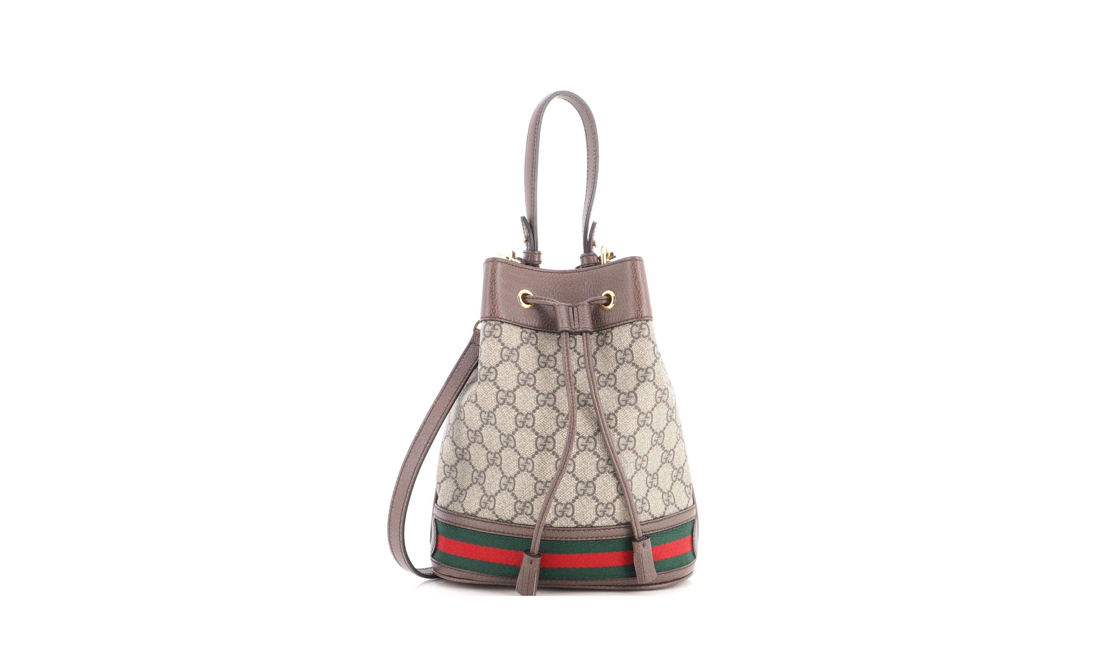 Pre-Owned Gucci Small Ophidia Canvas Coated Crossbody Bucket Bag