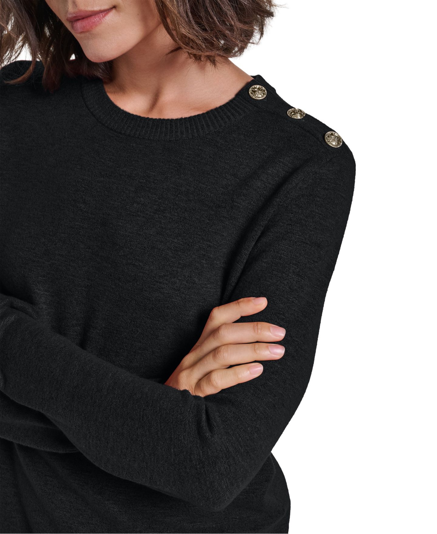 Женский свитер KARL LAGERFELD PARIS Asymmetrical Long-Sleeve Crewneck, цвет: Чёрный — фото 5