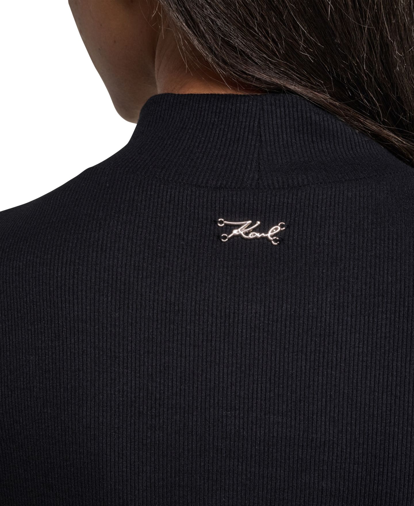 Женская блузка KARL LAGERFELD PARIS Mock Neck Short-Sleeve Keyhole, цвет: Чёрный — фото 7