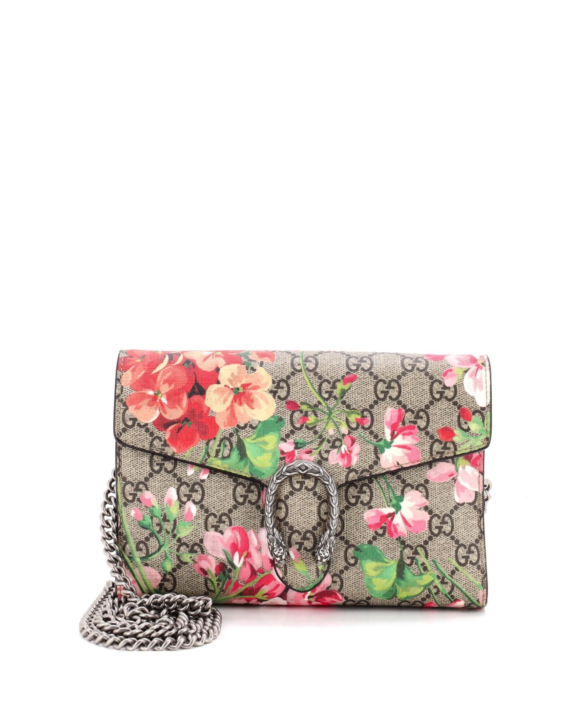 Pre-Owned Gucci Small Dionysus Chain Wallet Blooms Print Gg Coated Canvas - Brown