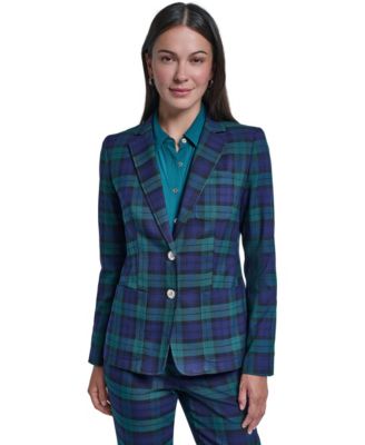 Women's Plaid Stretch Two-Button Blazer