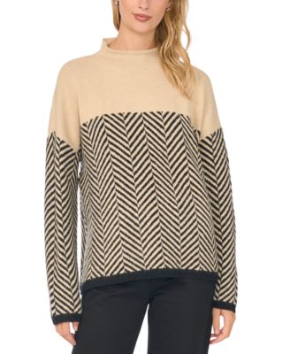Women's Mock Neck Herringbone Long-Sleeve Sweater