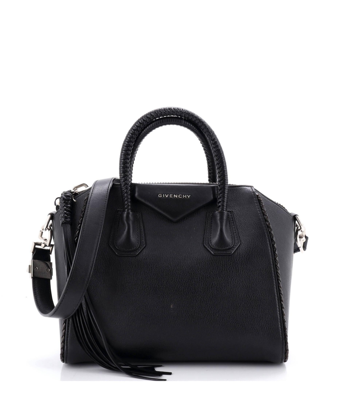 Pre-Owned Givenchy Small Antigona Bag Leather with Woven Detail - Black