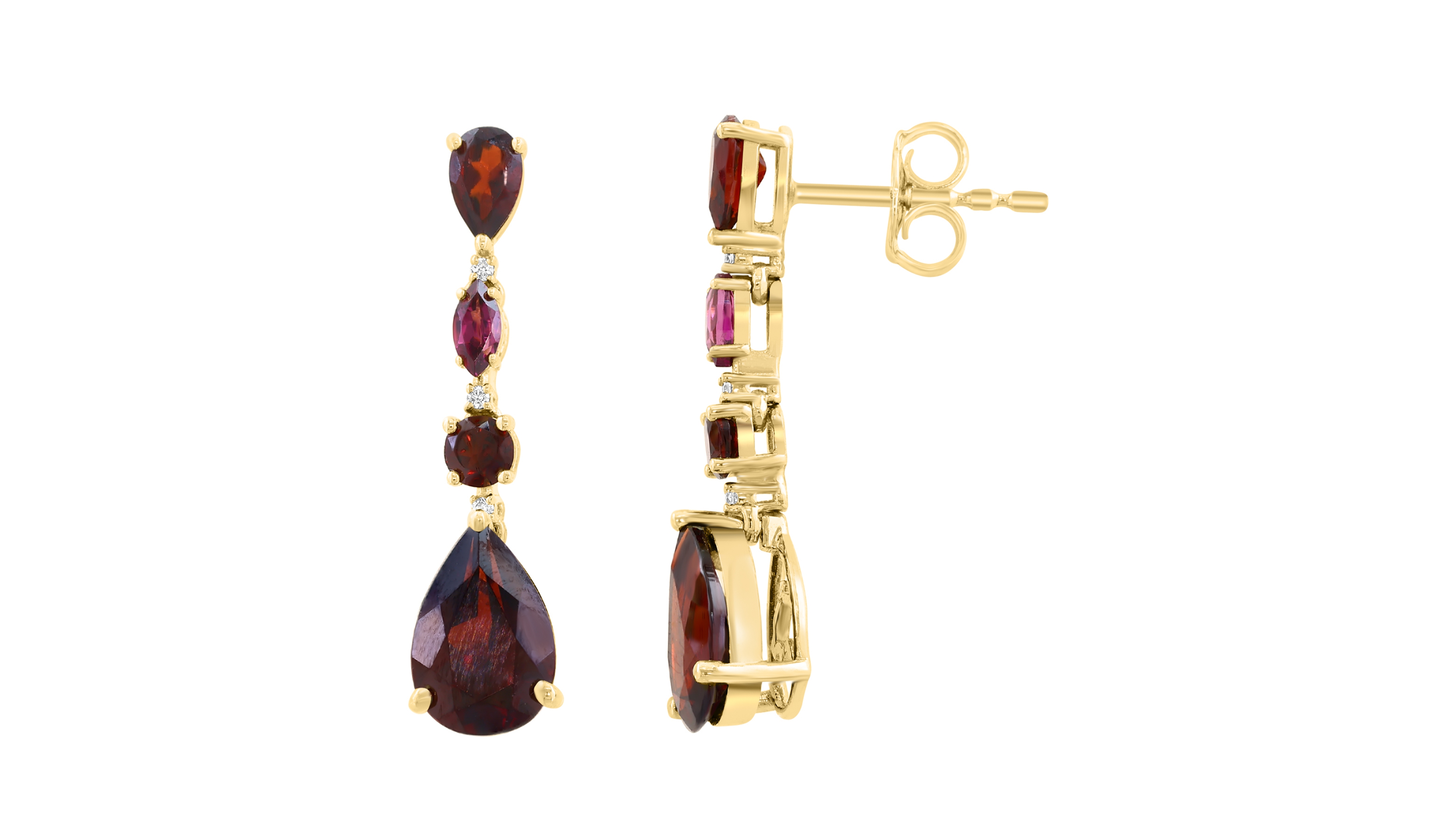 Effy Collection Garnet and Rhodolite Earrings with Diamond Accents (4 ct. t.w.) in 14k Yellow Gold